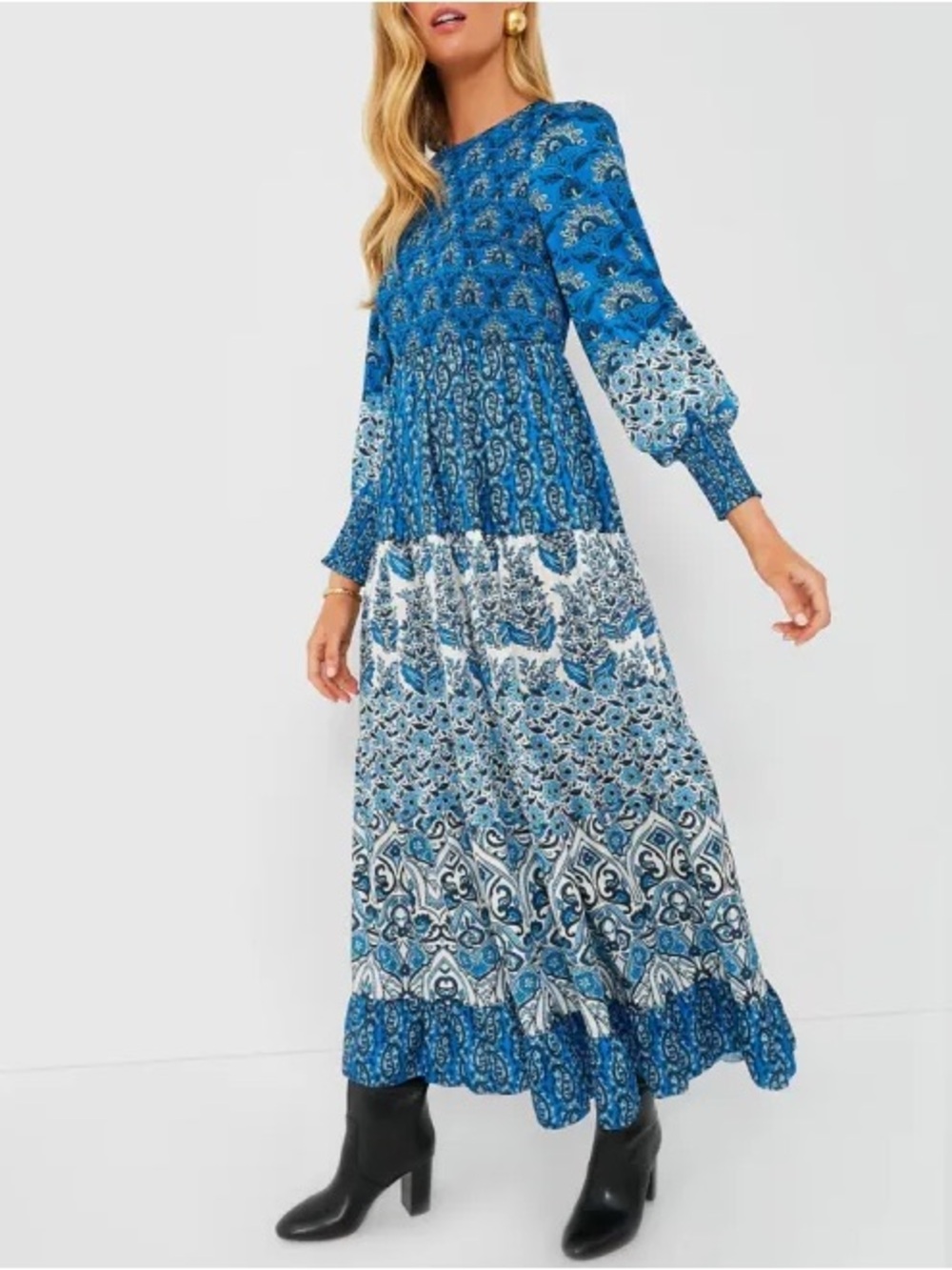 Tuckernuck Dewberry Blues Libby Dress Tiered Maxi Sz M NEW